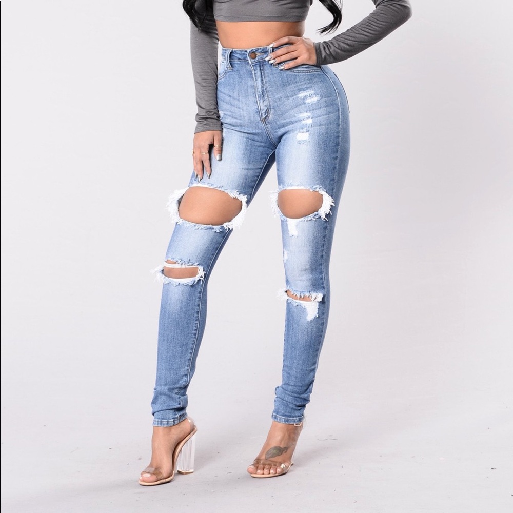 Fashion Nova Tear Up The Day Jeans - Medium Wash 9
